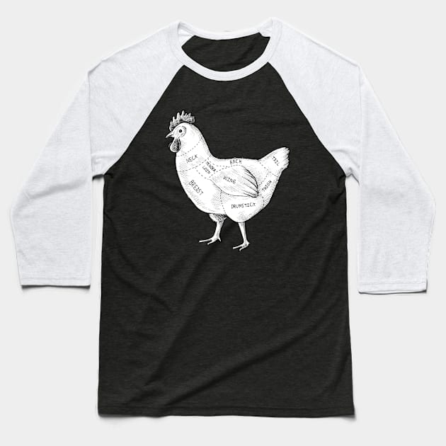 Chicken Body Part Baseball T-Shirt by Mako Design 